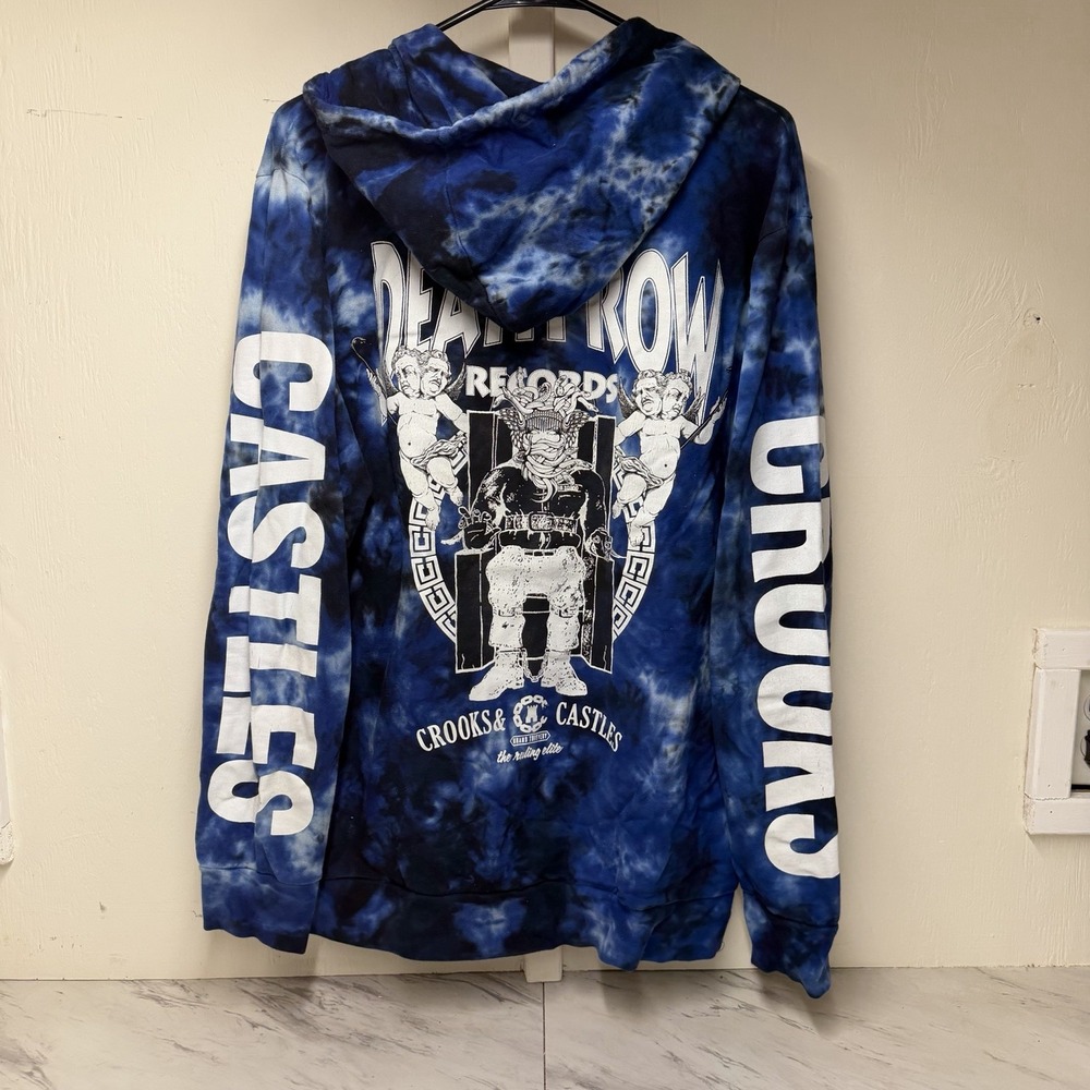 Death Row Records Crooks & Castles Blue Black Tie Dye Hoodie Sweatshirt Large